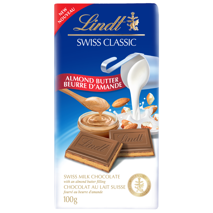 Lindt SWISS CLASSIC Milk Chocolate Almond Butter Bar, 100g