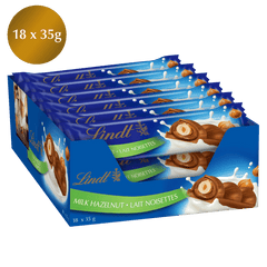 Lindt SWISS CLASSIC Milk Whole Hazelnut Chocolate Stick Case Pack 18 x 35g