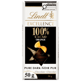 Lindt EXCELLENCE 100% Cacao Orange Dark Chocolate Bar, 50g