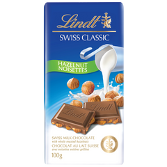 Lindt SWISS CLASSIC Hazelnut Milk Chocolate Bar, 100g