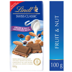 Lindt SWISS CLASSIC Fruit & Nut Milk Chocolate Bar, 100g