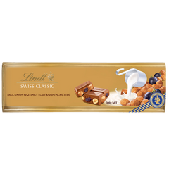 Lindt SWISS CLASSIC Gold Raisin Hazelnut Milk Chocolate Bar, 300g