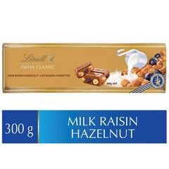 Lindt SWISS CLASSIC Gold Raisin Hazelnut Milk Chocolate Bar, 300g