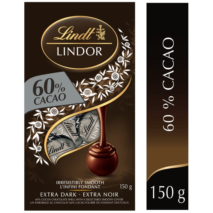 Lindt LINDOR 60% Cacao Chocolate Truffles Bag, 150g