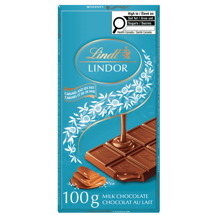 Lindt LINDOR Milk Caramel & Sea Salt Chocolate Bar, 100g