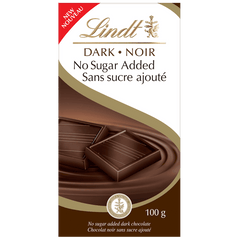 Lindt No Sugar Added Dark Chocolate Bar, 100g