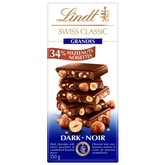 Lindt SWISS CLASSIC GRANDES Hazelnut Dark Chocolate Bar, 150g