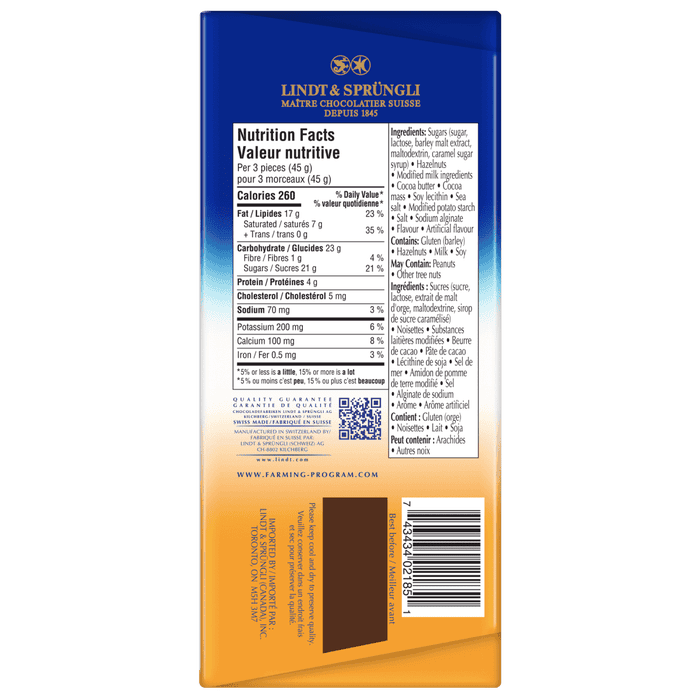 Lindt SWISS CLASSIC Milk Chocolate Hazelnut Salted Caramel, 150g
