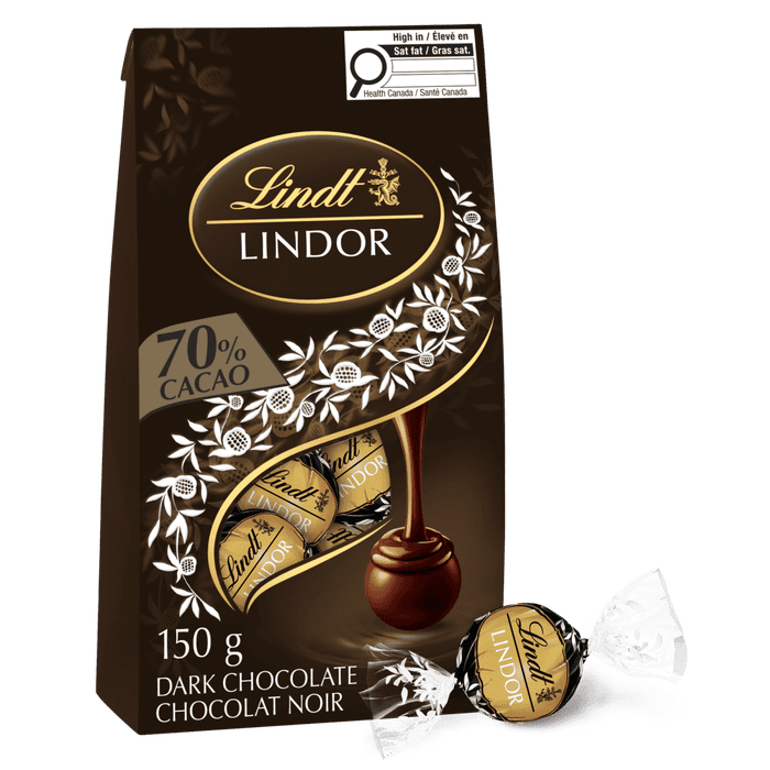 Lindt LINDOR 70% Cacao Dark Chocolate Truffles Bag, 150g