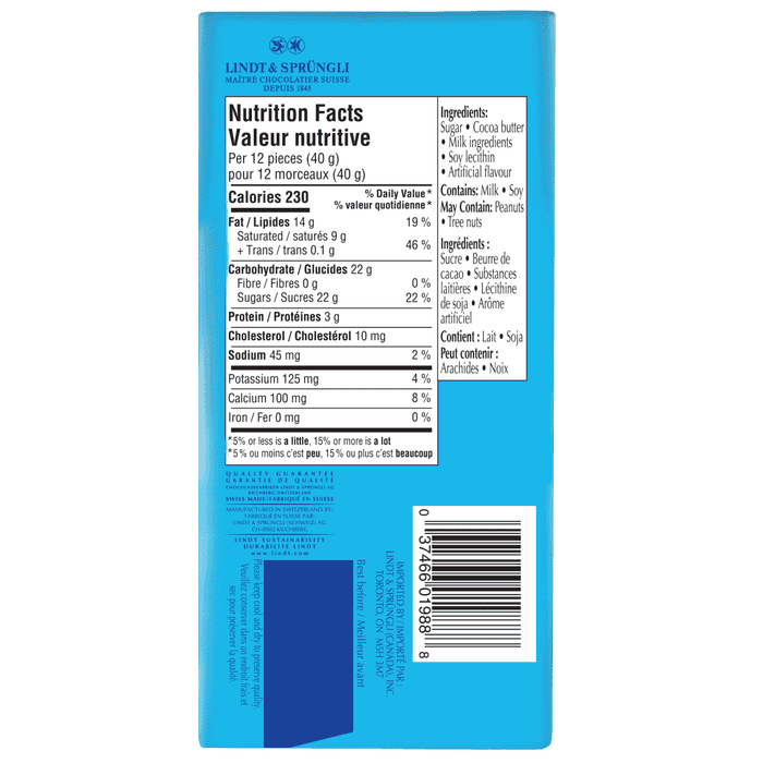 Lindt SWISS CLASSIC White Chocolate Bar, 100g