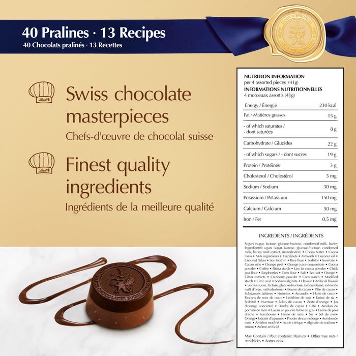 Lindt SWISS LUXURY SELECTION Assorted Chocolate Pralines Gift Box, 410g