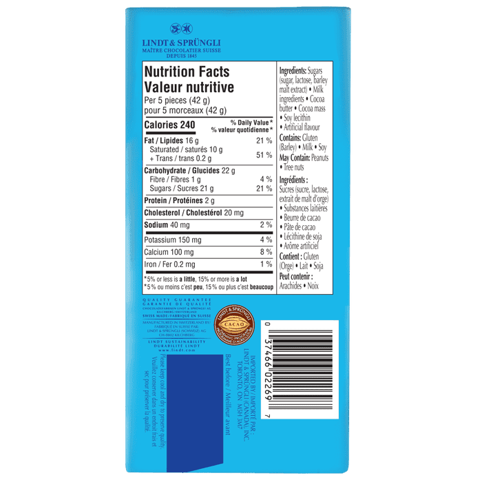 Lindt SWISS CLASSIC Double Milk Chocolate Bar, 100g
