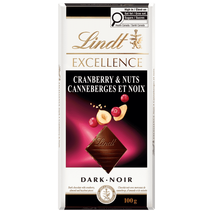 Lindt EXCELLENCE Cranberry & Nuts Dark Chocolate Bar, 100g