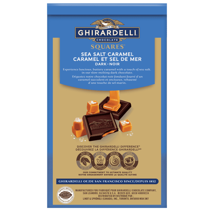 GHIRARDELLI Sea Salt and Caramel Dark Chocolate Squares Bag, 151g