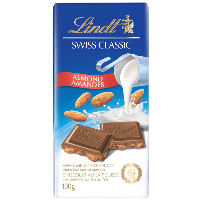 Lindt SWISS CLASSIC Almond Milk Chocolate Bar, 100g