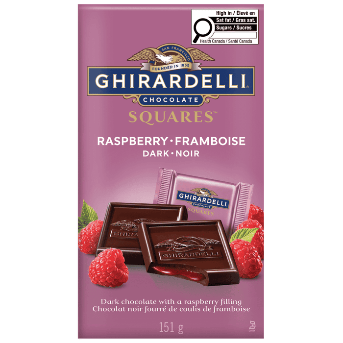 GHIRARDELLI Dark Chocolate Raspberry Squares Bag, 151g
