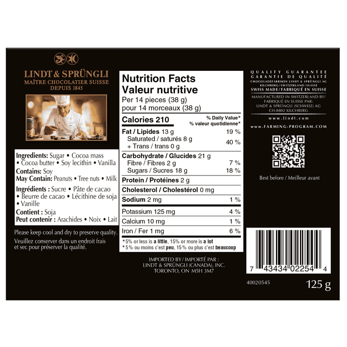 Lindt Swiss Thins Dark Chocolate Box, 125g