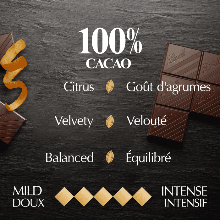 Lindt EXCELLENCE 100% Cacao Orange Dark Chocolate Bar, 50g