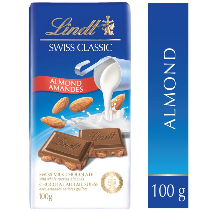 Lindt SWISS CLASSIC Almond Milk Chocolate Bar, 100g