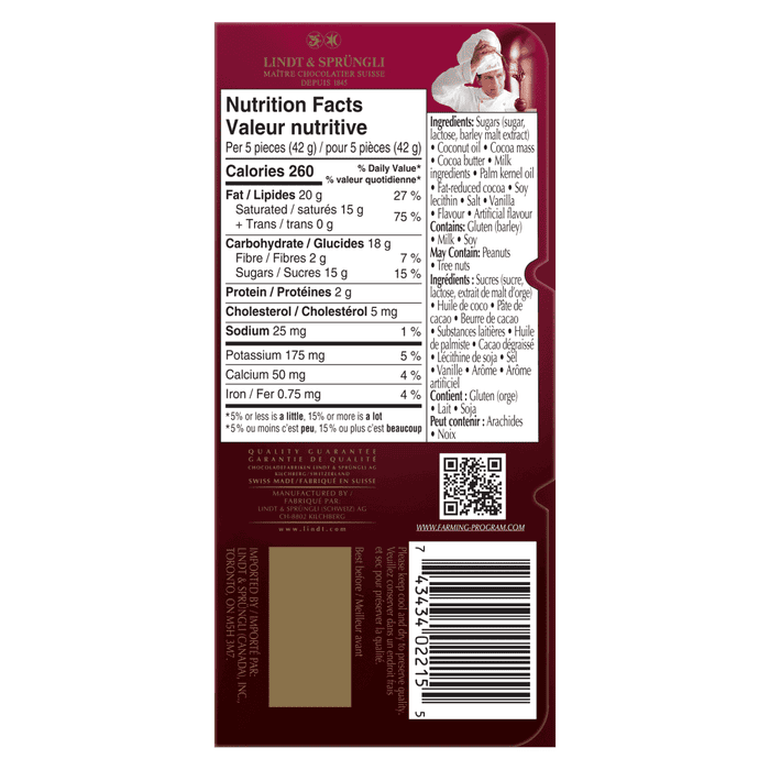 Lindt LINDOR Double Chocolate Bar, 100g