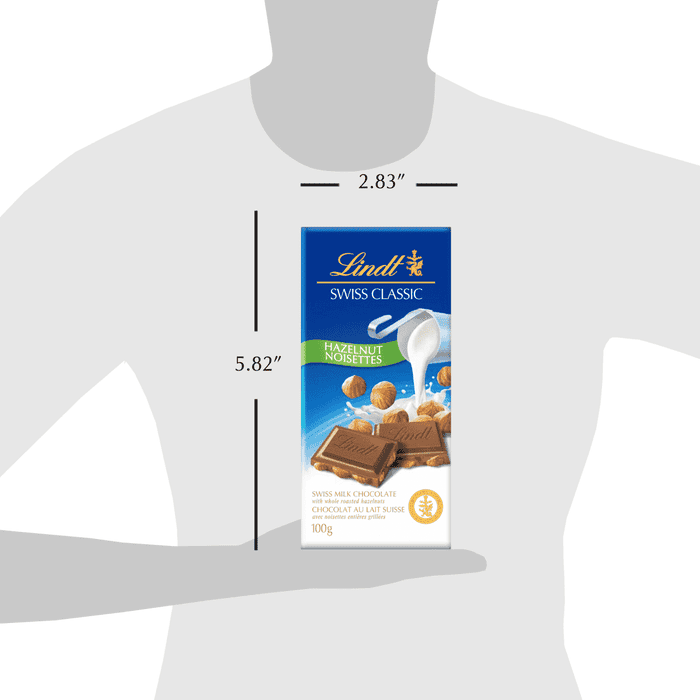 Lindt SWISS CLASSIC Hazelnut Milk Chocolate Bar, 100g