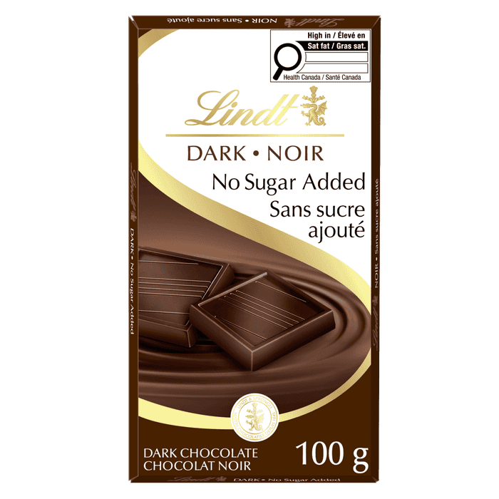 Lindt No Sugar Added Dark Chocolate Bar, 100g