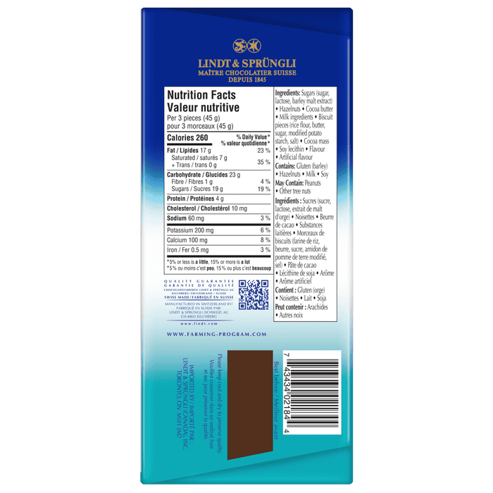 Lindt SWISS CLASSIC Milk Chocolate Hazelnut Crispy Cookie, 150g