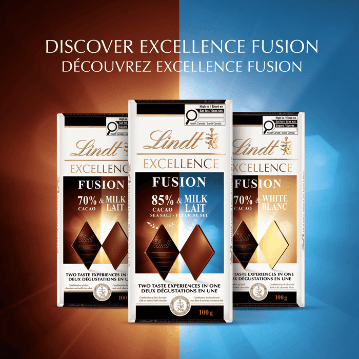 Lindt EXCELLENCE Fusion 85% Cacao Sea Salt & Milk Chocolate Bar, 100g