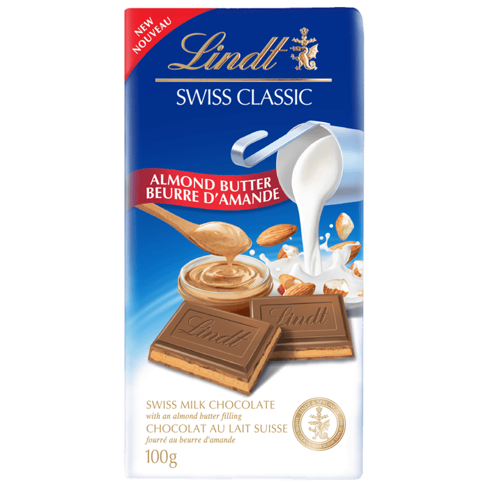 Lindt SWISS CLASSIC Milk Chocolate Almond Butter Bar, 100g