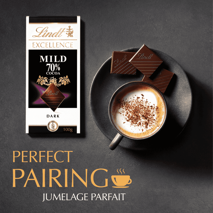 Lindt EXCELLENCE Mild 70% Dark Chocolate Bar, 100g