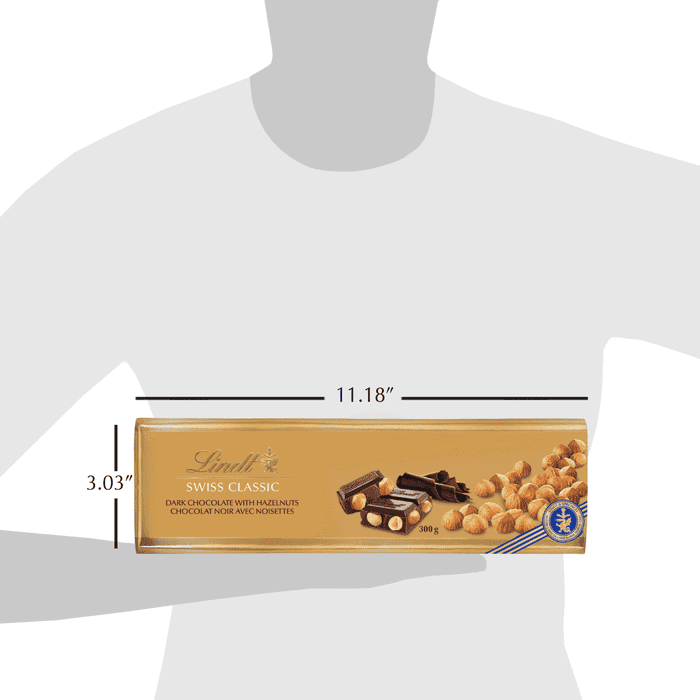 Lindt SWISS CLASSIC Dark Chocolate and Hazelnut Bar, 300g