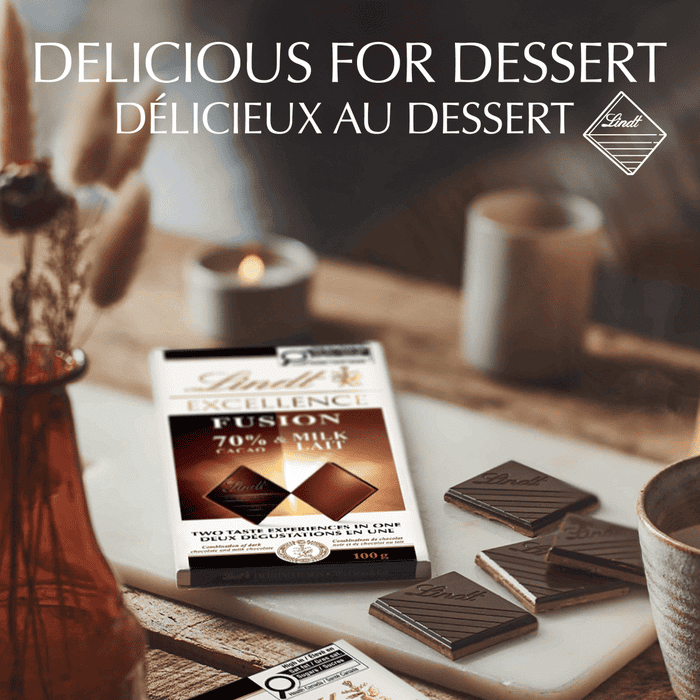 Lindt EXCELLENCE Fusion 70% Dark Cacao & Milk Chocolate Bar, 100g