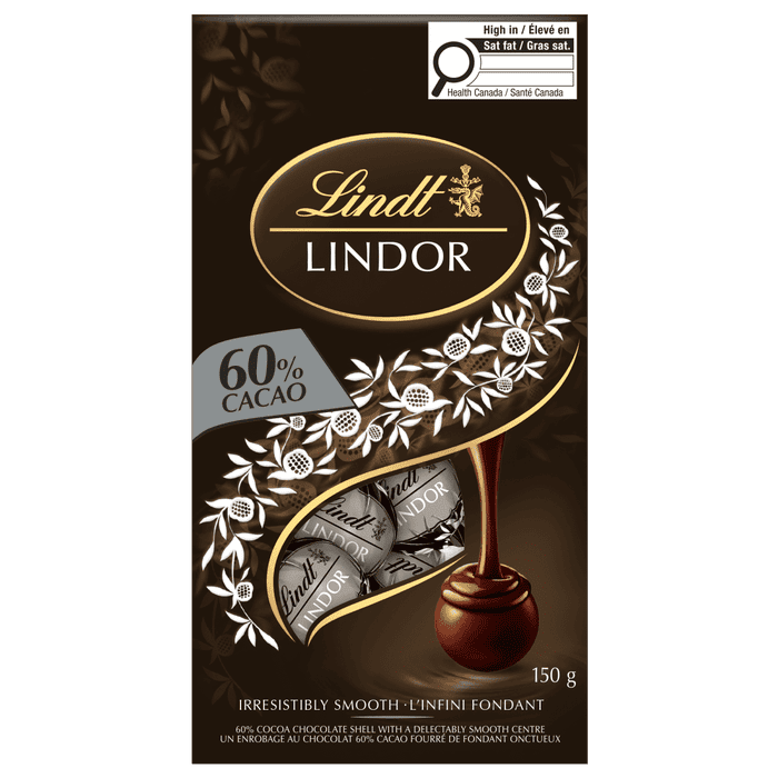 Lindt LINDOR 60% Cacao Chocolate Truffles Bag, 150g