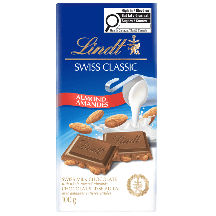 Lindt SWISS CLASSIC Almond Milk Chocolate Bar, 100g