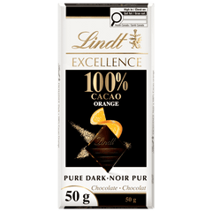 Lindt EXCELLENCE 100% Cacao Orange Dark Chocolate Bar, 50g
