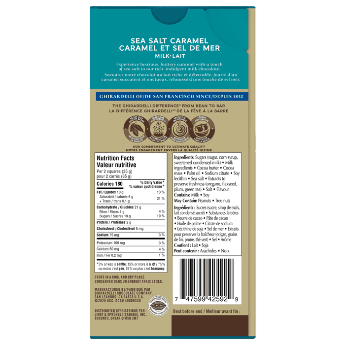 GHIRARDELLI Milk Chocolate Caramel Sea Salt Bar, 138g