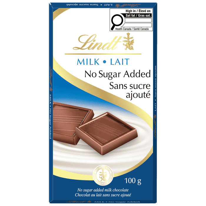Lindt No Sugar Added Milk Chocolate Bar, 100g