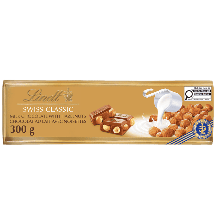Lindt SWISS CLASSIC Gold Hazelnut Milk Chocolate Bar, 300g