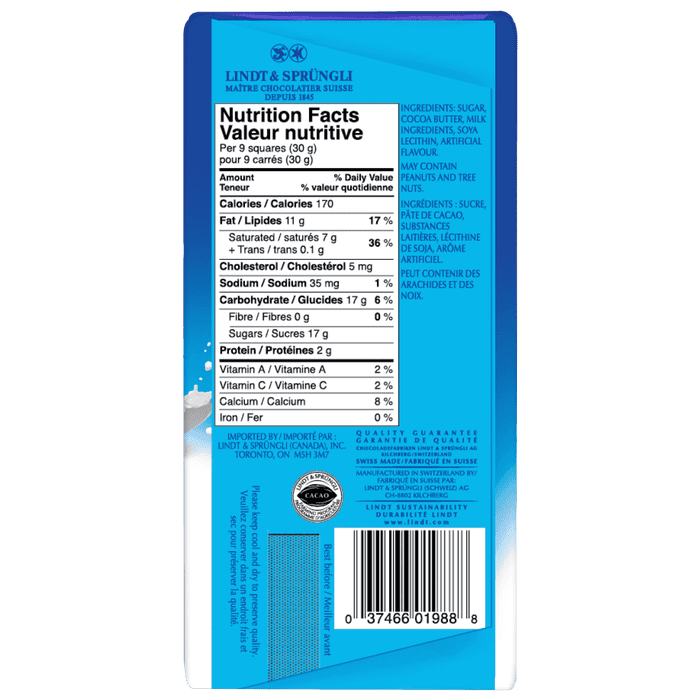 Lindt SWISS CLASSIC White Chocolate Bar, 100g