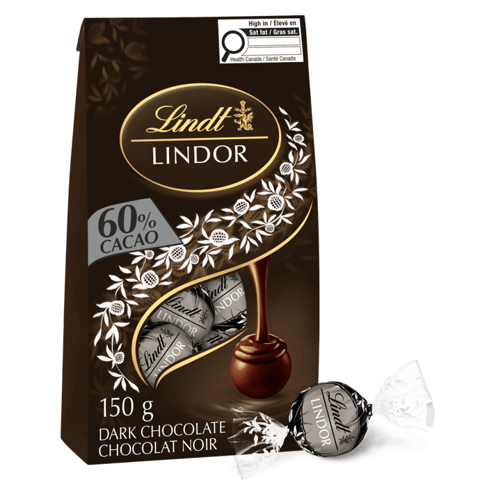 Lindt LINDOR 60% Cacao Chocolate Truffles Bag, 150g