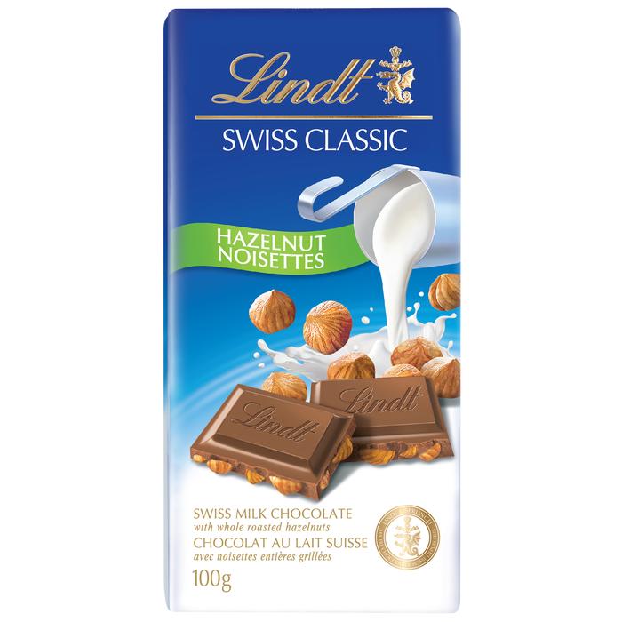 Lindt SWISS CLASSIC Hazelnut Milk Chocolate Bar, 100g