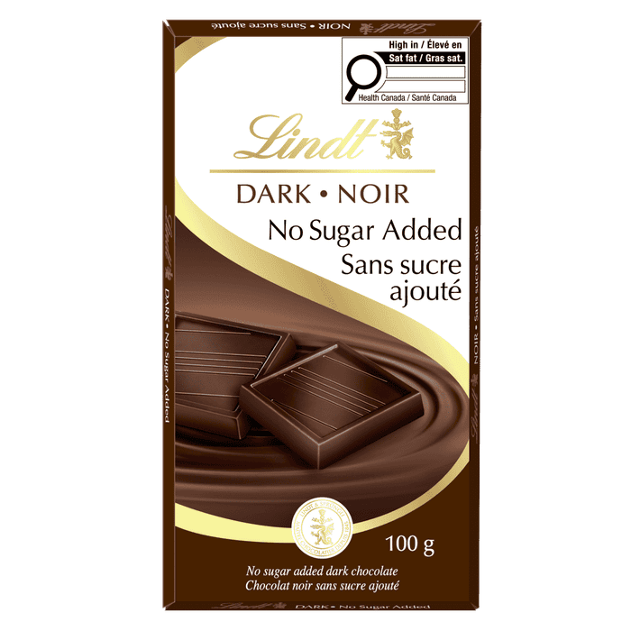 Lindt No Sugar Added Dark Chocolate Bar, 100g