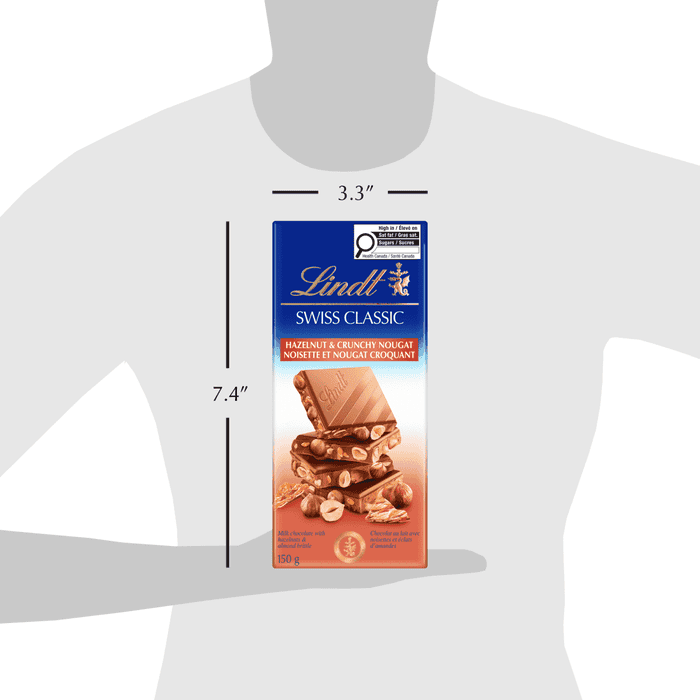 Lindt SWISS CLASSIC Milk Chocolate Hazelnut Crunchy Nougat, 150g