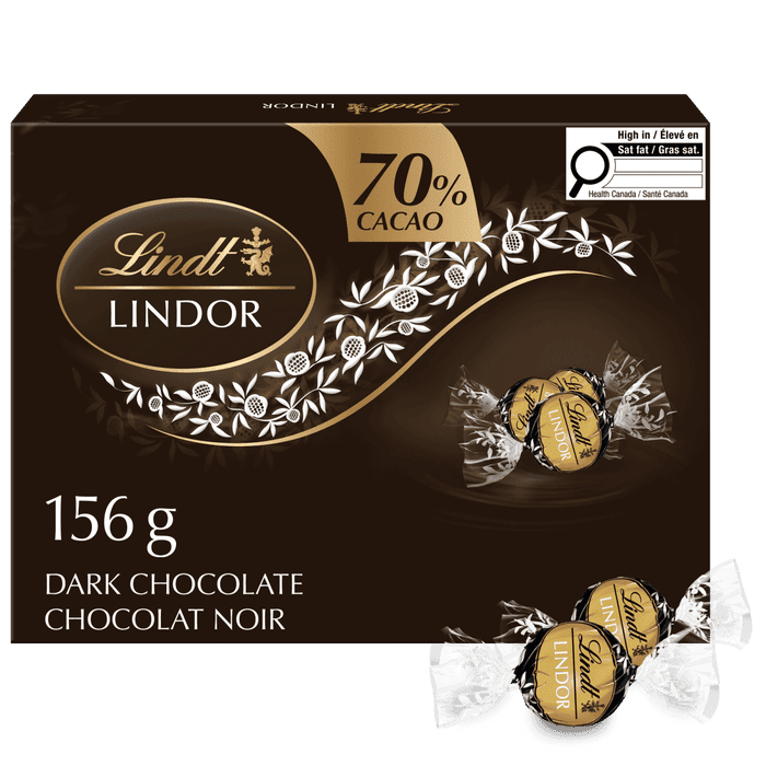 Lindt LINDOR 70% Cacao Dark Chocolate Truffles Box, 156g