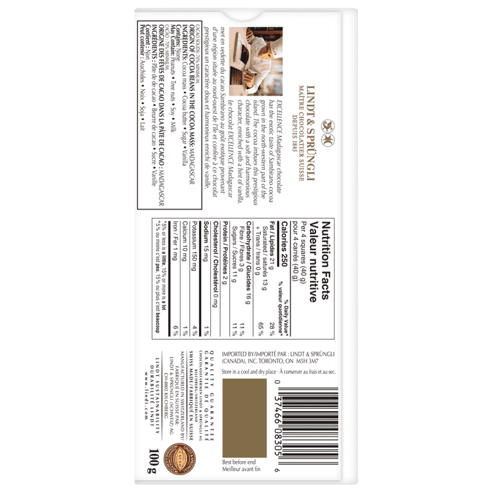Lindt EXCELLENCE Madagascar 70% Cacao Dark Chocolate Bar, 100g