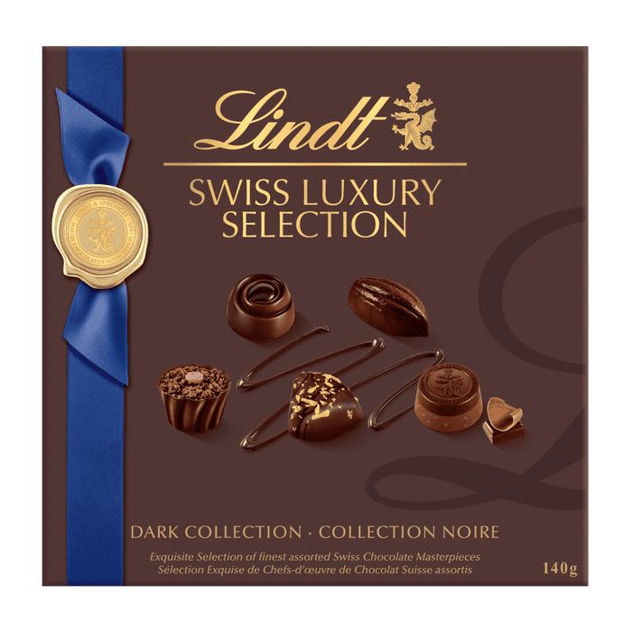 Lindt SWISS LUXURY SELECTION Dark Chocolate Pralines Gift Box, 140g