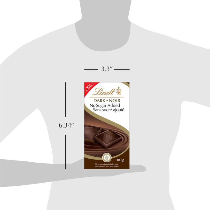 Lindt No Sugar Added Dark Chocolate Bar, 100g