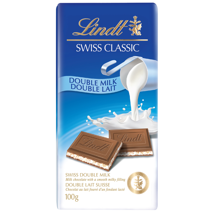 Lindt SWISS CLASSIC Double Milk Chocolate Bar, 100g