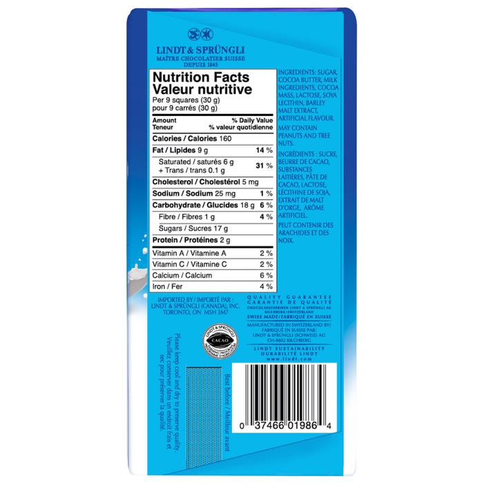 Lindt SWISS CLASSIC Milk Chocolate Bar, 100g