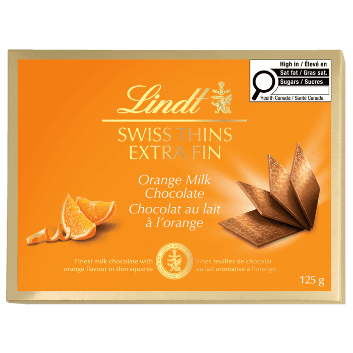 Lindt Swiss Thins Orange Milk Chocolate Box, 125g